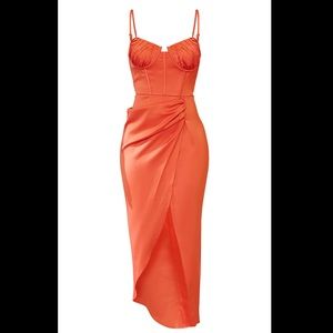 Coral satin wrap midaxi dress